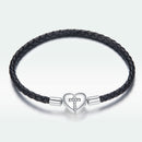 925 Sterling Silver Leather 17cm Bracelet with Oxidized CZ for Women-4