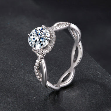 925 Sterling Silver Moissanite Ring in Size 7 with Pavé Setting for Women - 0
