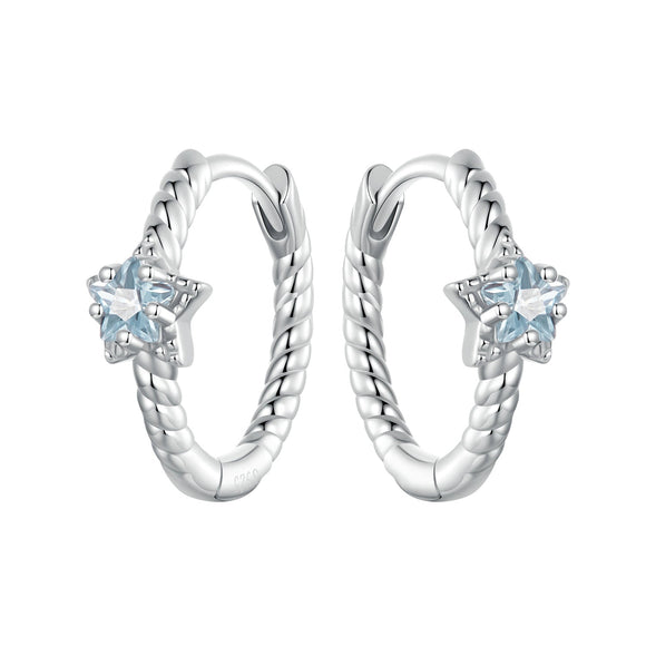 925 Sterling Silver Earrings with CZ and White Gold Plating, 1.3cm for Women
