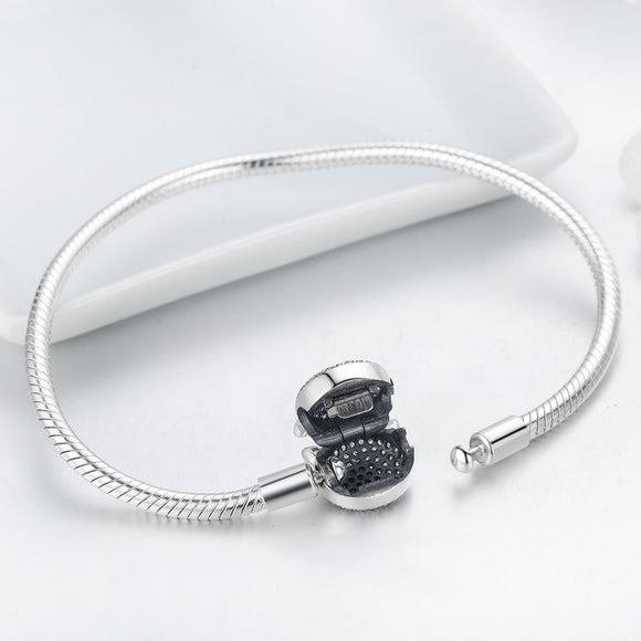 925 Sterling Silver Bracelet with Cat Head Charm, 17cm for Women