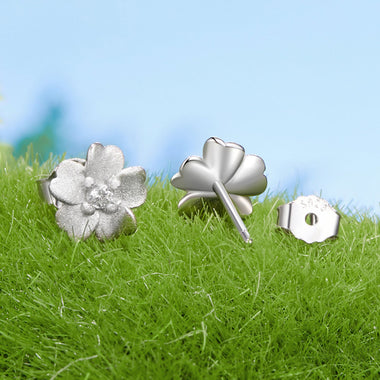 925 Sterling Silver Earrings with Pavé Setting CZ and White Gold Plating, 0.8cm for Women - 0