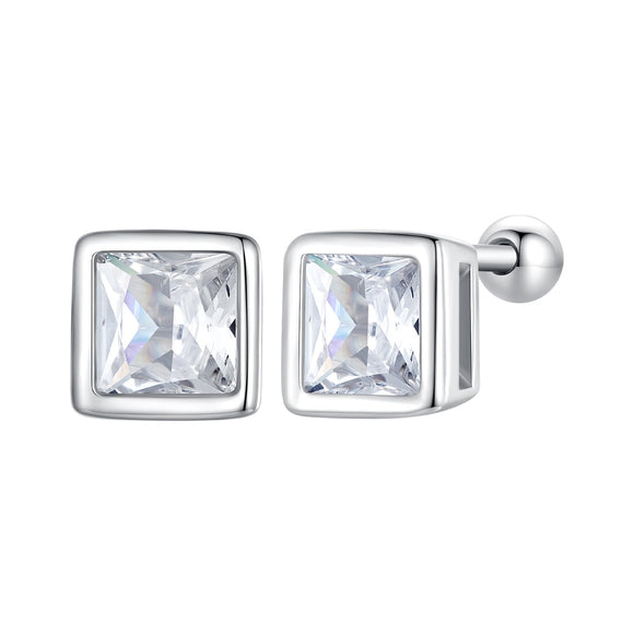 925 Sterling Silver 5mm Pavé Setting CZ Earrings for Women