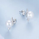 925 Sterling Silver Natural Pearl & CZ Earrings Plated in Platinum-4