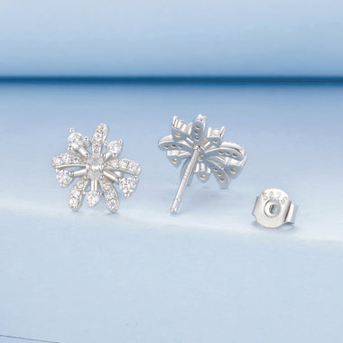 925 Sterling Silver Earrings with Pavé Set CZ in White Gold Finish, 1.1*1.0cm - 0
