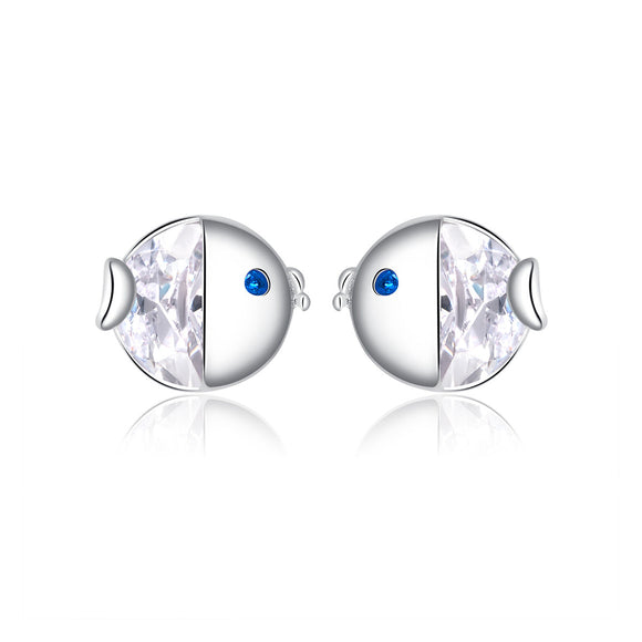 925 Sterling Silver Earrings with Pavé Setting CZ, Size 0.6*0.7cm, for Women