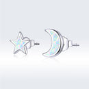925 Sterling Silver Opal Earrings for Women - Star & Moon Design-4