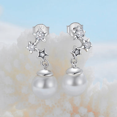 925 Sterling Silver Earrings with Quality Shell Pearl and CZ for Women - 0