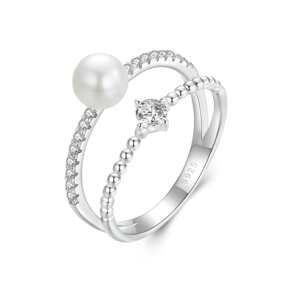 925 Sterling Silver & Moissanite Ring with Freshwater Pearl - Size 6 - Women's Jewelry