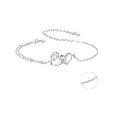 925 Sterling Silver Bracelet with Pave Setting CZ and White Gold Plating - 0