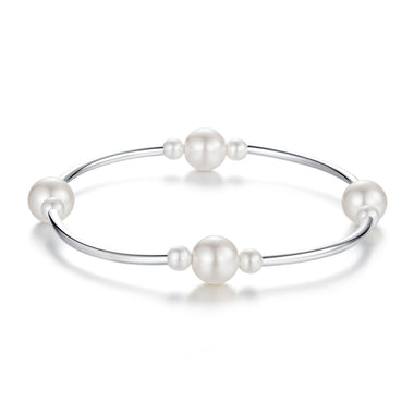 925 Sterling Silver Shell Pearl Stretchable Bracelet for Women