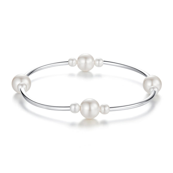 925 Sterling Silver Shell Pearl Stretchable Bracelet for Women