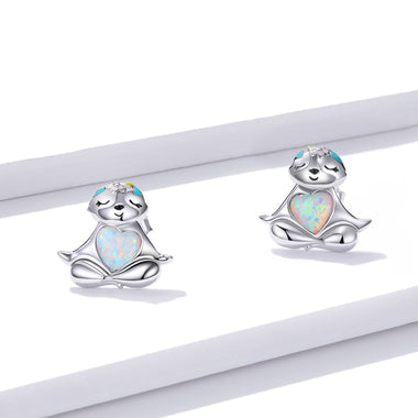 925 Sterling Silver Earrings with Translucent Opal - 0
