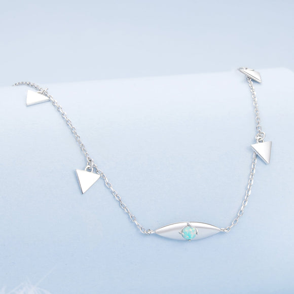 925 Sterling Silver Opal Pendant Necklace for Women - 40+5cm Adjustable Length