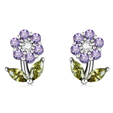 925 Sterling Silver Earrings with Pavé Setting CZ in White Gold - 0