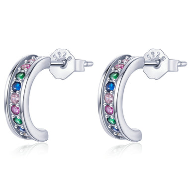 925 Sterling Silver Earrings with Pavé Setting CZ, 1.1*0.3 cm - 0