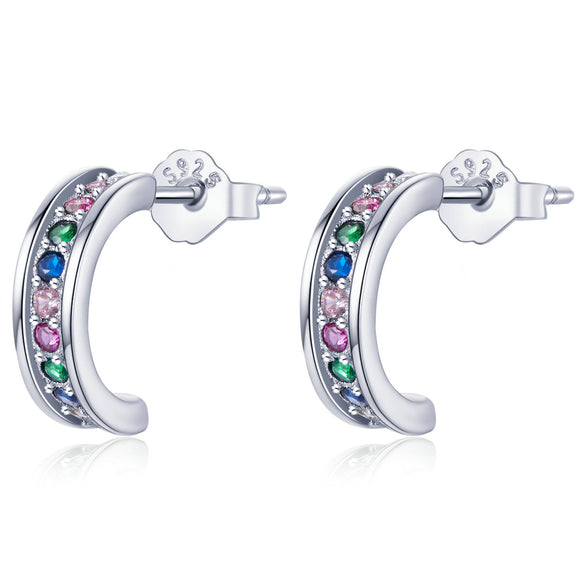 925 Sterling Silver Earrings with Pavé Setting CZ, 1.1*0.3 cm