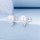925 Sterling Silver Natural Pearl & CZ Earrings Plated in Platinum-3