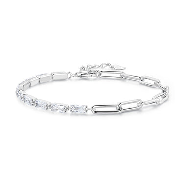 925 Sterling Silver Pavé Setting CZ Bracelet with Platinum Plating, Adjustable 14.5+3cm, for Women - 0