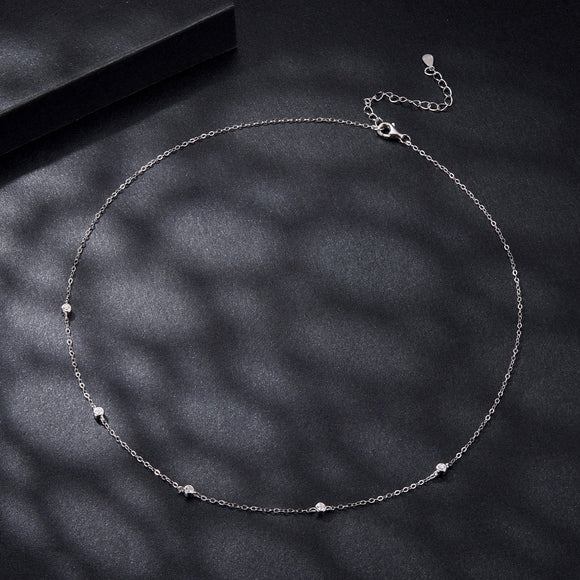 925 Sterling Silver White Gold Plated Adjustable Moissanite Necklace for Women
