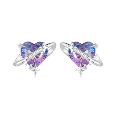 925 Sterling Silver Earrings with CZ and Transparent Glass in White Gold Plating for Women - 0