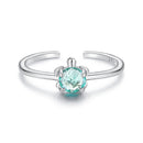 925 Sterling Silver White Gold Plated Transparent Glass Turtle Ring-1