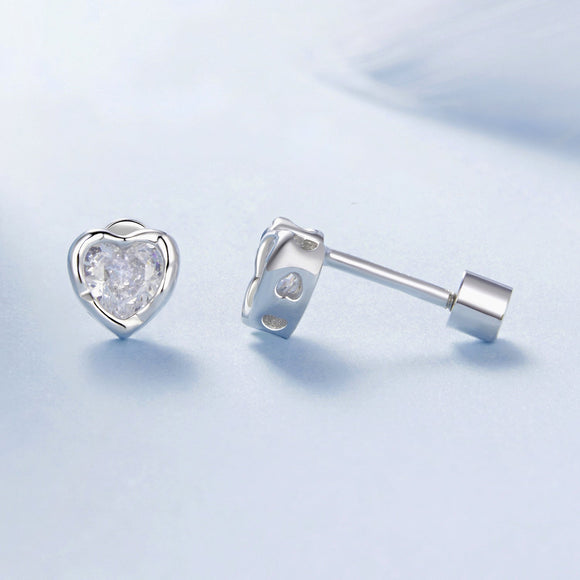 925 Sterling Silver Earrings with Plated White Gold & Pavé Setting CZ, 0.5cm for Women