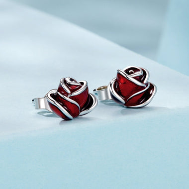 925 Sterling Silver Enamel Plated White Gold Earrings 0.7*1cm for Women - 0