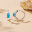 925 Sterling Silver Earrings with Synthetic Turquoise and CZ, White Gold Plated, 1.0cm Hoop for Women-3