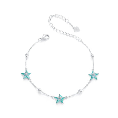 925 Sterling Silver Starfish Design Bracelet with Enamel Process - 0