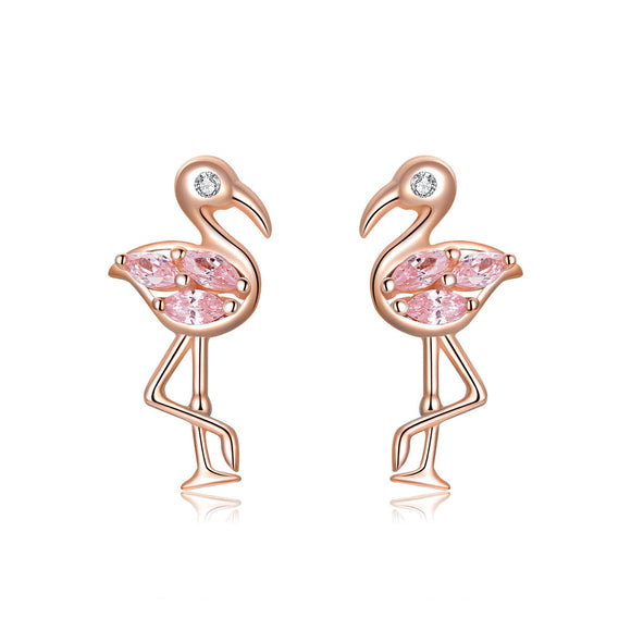925 Sterling Silver 1.5x0.7cm Plated Rose Gold CZ Earrings for Women