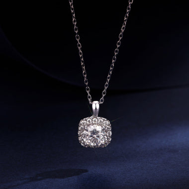 925 Sterling Silver Moissanite 1.4x1.0cm White Gold Plated Necklace 40+5cm for Women - 0