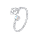925 Sterling Silver & White Gold Pave Setting Moonstone Ring for Women-1