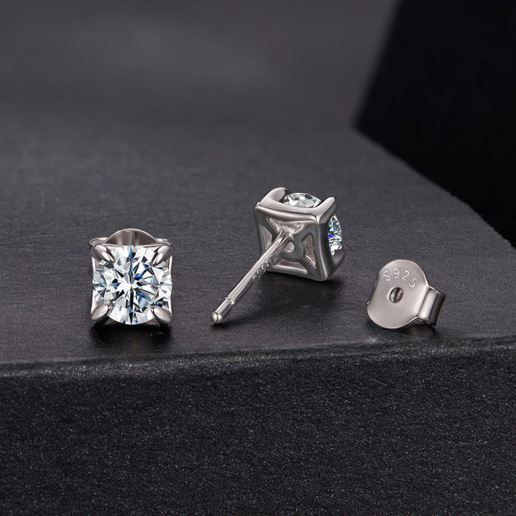 925 Sterling Silver & Moissanite Earrings - White Gold Plated, 0.5ct, Style S for Women