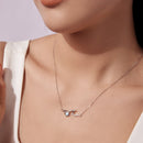 925 Sterling Silver Necklace with Sea Stone and Pavé CZ, 40+5cm, Plated White Gold for Women-5