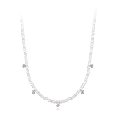 925 Sterling Silver Necklace with Pavé Setting CZ & Synthetic Pearl for Women