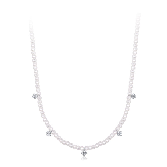 925 Sterling Silver Necklace with Pavé Setting CZ & Synthetic Pearl for Women