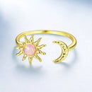 925 Sterling Silver Gold Plated Ring with Synthetic Opal Sun & Moon for Women-3