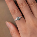 925 Sterling Silver Agate and CZ Pendant Ring Size 6 for Women-6