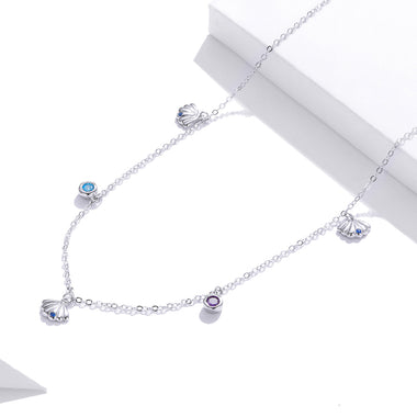 925 Sterling Silver Adjustable Necklace with Scallop Design and Pavé Setting CZ - 0