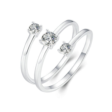 925 Sterling Silver White Gold Plated CZ Ring for Women - 0