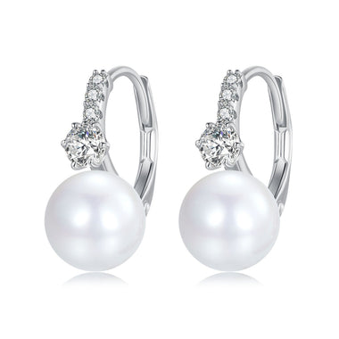 925 Sterling Silver Earrings with Quality Shell Pearl and CZ for Women - 0