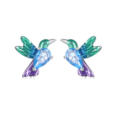 925 Sterling Silver White Gold Plated Earrings with Enamel and CZ - 10*8mm - 0