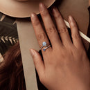 925 Sterling Silver Ring with Pavé Setting, White Gold Plated, with Translucent Opal for Women-4