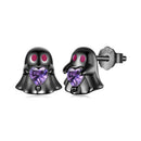 925 Sterling Silver Earrings with Pavé Setting CZ and Enamel Process, Plated Black Gold, 0.8cm-3