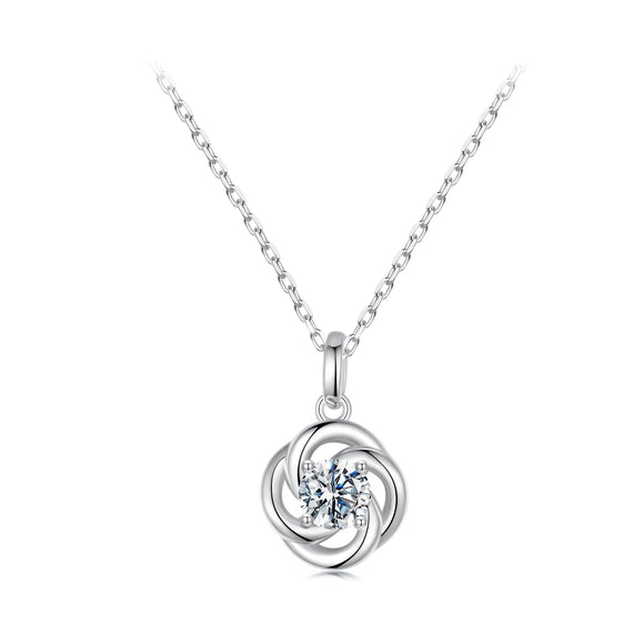 925 Sterling Silver 0.5 Carat Moissanite Necklace with White Gold Plating for Women