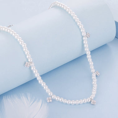 925 Sterling Silver Necklace with Pavé Setting CZ & Synthetic Pearl for Women - 0