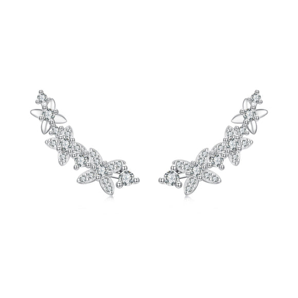 925 Sterling Silver White Gold Plated CZ Earrings 0.5*1.8cm for Women