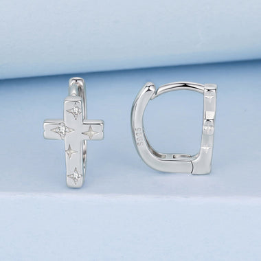 925 Sterling Silver Hoop Earrings with Pavé Setting CZ, 1.3x0.8cm, for Women - 0