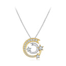 925 Sterling Silver Necklace with Pavé Setting CZ & Plated Gold - 400mm Length-2