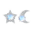 925 Sterling Silver White Gold Plated Moonstone & CZ Earrings-1